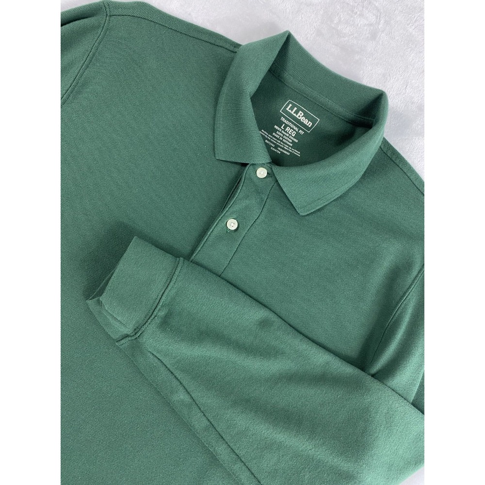2/$30 L.L. Bean Polo Shirt Top Men Sz L Green Long‎ Sleeve 100% Cotton